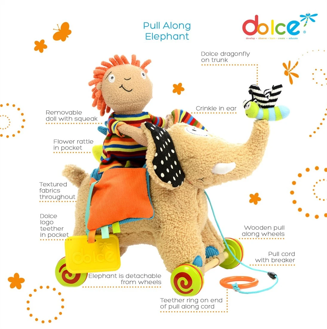 Dolce Classic Aktivitätsspielzeug Elefant Ollie & Sem - 33 Cm 3 Dolce Classic Aktivitätsspielzeug Elefant Ollie & Sem - 33 Cm – Bild 3