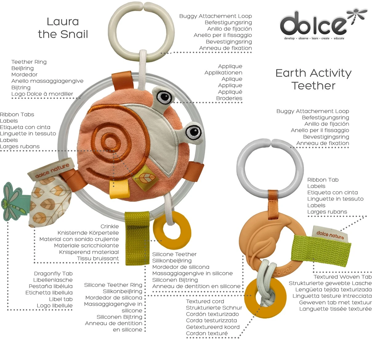 Dolce Earth Aktivitätsspielzeug & Beißring - Laura Snail 2 Dolce Earth Aktivitätsspielzeug & Beißring - Laura Snail – Bild 2