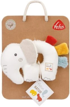 Fehn 056075 Ring-Greifling Elefant FehnNATUR – Bio-Babyspielzeug Mit Rassel Und Raschelpapier Für Babys Und Kleinkinder Ab 0+ Monaten – Größe: 14 Cm