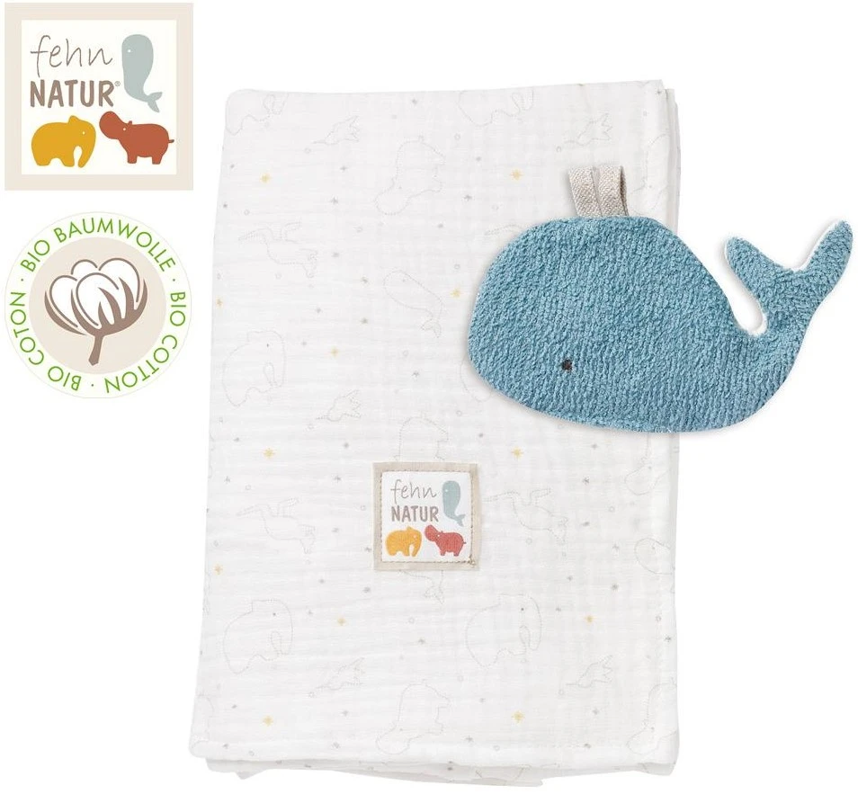 Fehn 056365 Musselindecke Mit Wal FehnNATUR – Weiche Babydecke Mit Knister-Spielzeug Aus 100% Bio-Baumwolle Für Babys Und Kleinkinder Ab 0+ Monaten – Größe: 135 X 100 Cm 1 Fehn 056365 Musselindecke Mit Wal FehnNATUR – Weiche Babydecke Mit Knister-Spielzeug Aus 100% Bio-Baumwolle Für Babys Und Kleinkinder Ab 0+ Monaten – Größe: 135 X 100 Cm