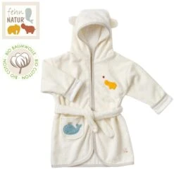 Fehn 056464 Bademantel FehnNATUR – Kuscheliges Kapuzen-Handtuch Mit Tiermotiv Aus 100% Bio-Baumwolle – Für Babys Und Kleinkinder Ab 6+ Monaten – Größe: 80 Cm