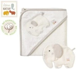 Fehn 071283 Kapuzenbadetuch Sleeping Forest – Bade-Poncho Aus Baumwolle Mit Süßem Fuchs Für Babys Und Kleinkinder Ab 0+ Monaten – Maße: 80 X 80 Cm