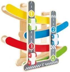 Hape E0438 Flickflack-Rennbahn, Inkl. DREI Autos, Autorennbahn Aus Holz, Ab 18 Monate