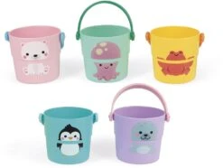 Janod - 5 Spieleimer Für Die Badewanne - Baby- Und Kleinkindspielzeug - Handhabung Und Geschicklichkeit - Lernen Der Zahlen - Ab 10 Monaten, J04724