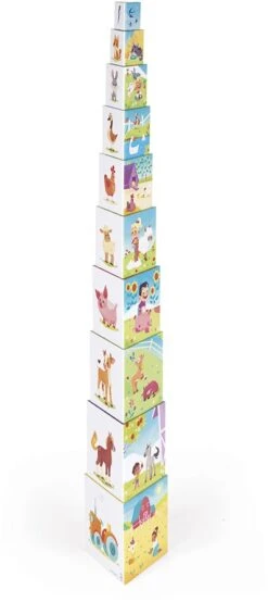 Janod J02651 Dreieckige Pyramide Das Leben Auf Dem Bauernhof-Baby-und Kleinkindspielzeug-Spielzeug Zum Stapeln Und Stecken-Erlernen Der Größen-und Zahlenbegriffe-Ab 1 Jahr