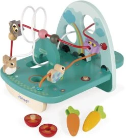 Janod J08254 Holz-Motorikschleife „Hase Und Co.“, Aus Holz, Interaktionsspielzeug Und Motorikspielzeug Für Kleinkinder, Für Kinder Ab 18 Monaten, Mehrfarbig