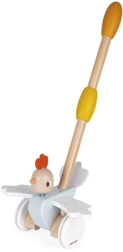 Janod J08260 Schiebespielzeug Aus Holz „Huhn“ -Baby-und Kleinkindspielzeug-Entwicklung Von Motorik Und Fantasie-Leise Räder-FSC-Zertifiziert-Ab 18 Monaten