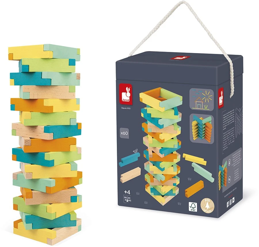 Janod J08300 Fass Mit 60 Bauklötzen Aus Holz-Konstruktionsspiel-Entwicklung Von Feinmotorik Und Konzentration-FSC-Zertifiziertes Buchenholz, Massiv-Farben Auf Wasserbasis-Ab 4 Jahren 3 Janod J08300 Fass Mit 60 Bauklötzen Aus Holz-Konstruktionsspiel-Entwicklung Von Feinmotorik Und Konzentration-FSC-Zertifiziertes Buchenholz, Massiv-Farben Auf Wasserbasis-Ab 4 Jahren – Bild 3