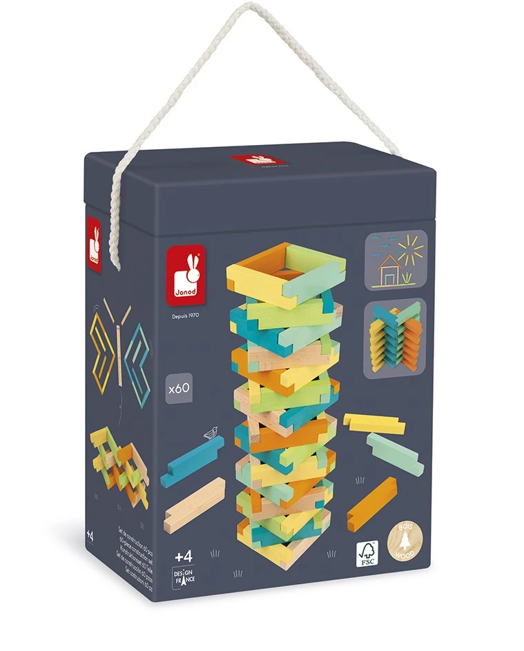 Janod J08300 Fass Mit 60 Bauklötzen Aus Holz-Konstruktionsspiel-Entwicklung Von Feinmotorik Und Konzentration-FSC-Zertifiziertes Buchenholz, Massiv-Farben Auf Wasserbasis-Ab 4 Jahren 2 Janod J08300 Fass Mit 60 Bauklötzen Aus Holz-Konstruktionsspiel-Entwicklung Von Feinmotorik Und Konzentration-FSC-Zertifiziertes Buchenholz, Massiv-Farben Auf Wasserbasis-Ab 4 Jahren – Bild 2