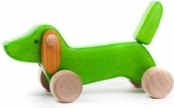Schiebetier Schiebelaufrad Nachziehspielzeug Ziehtier Holz - Hund Dackel Puppy Grün